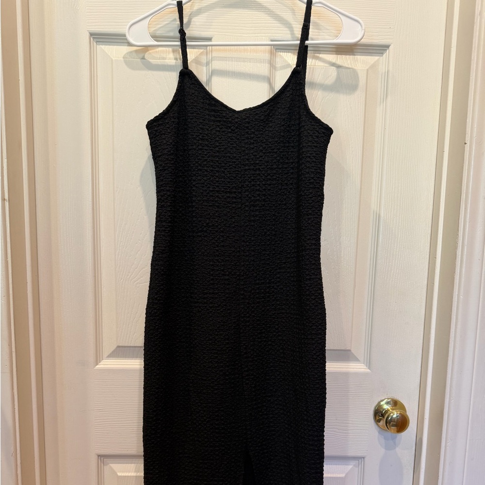 H&M Textured Black Sleeveless midi Dress